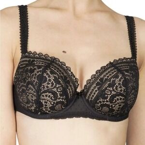 Maison Lejaby Hanae Crochet Lace Bra 36F Black Underwire